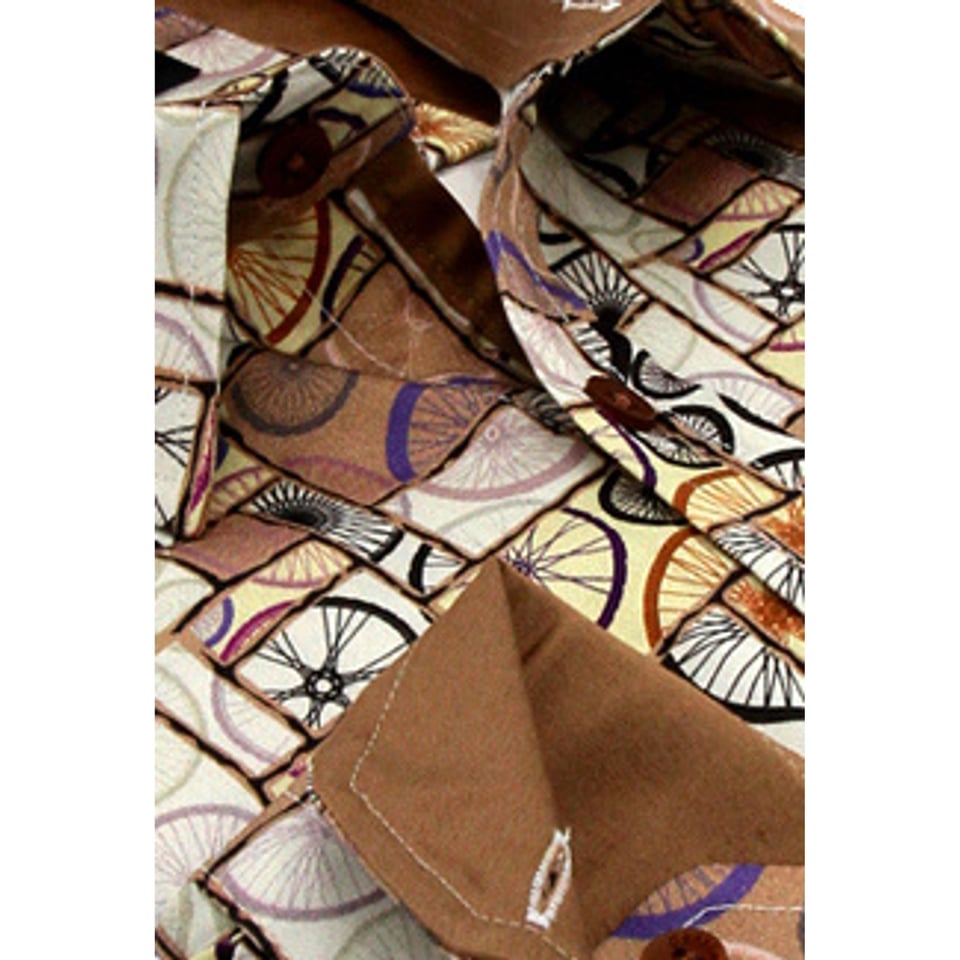 Luxe Heren Overhemd Met Fietsen Print - Slim Fit -3107 - Bruin