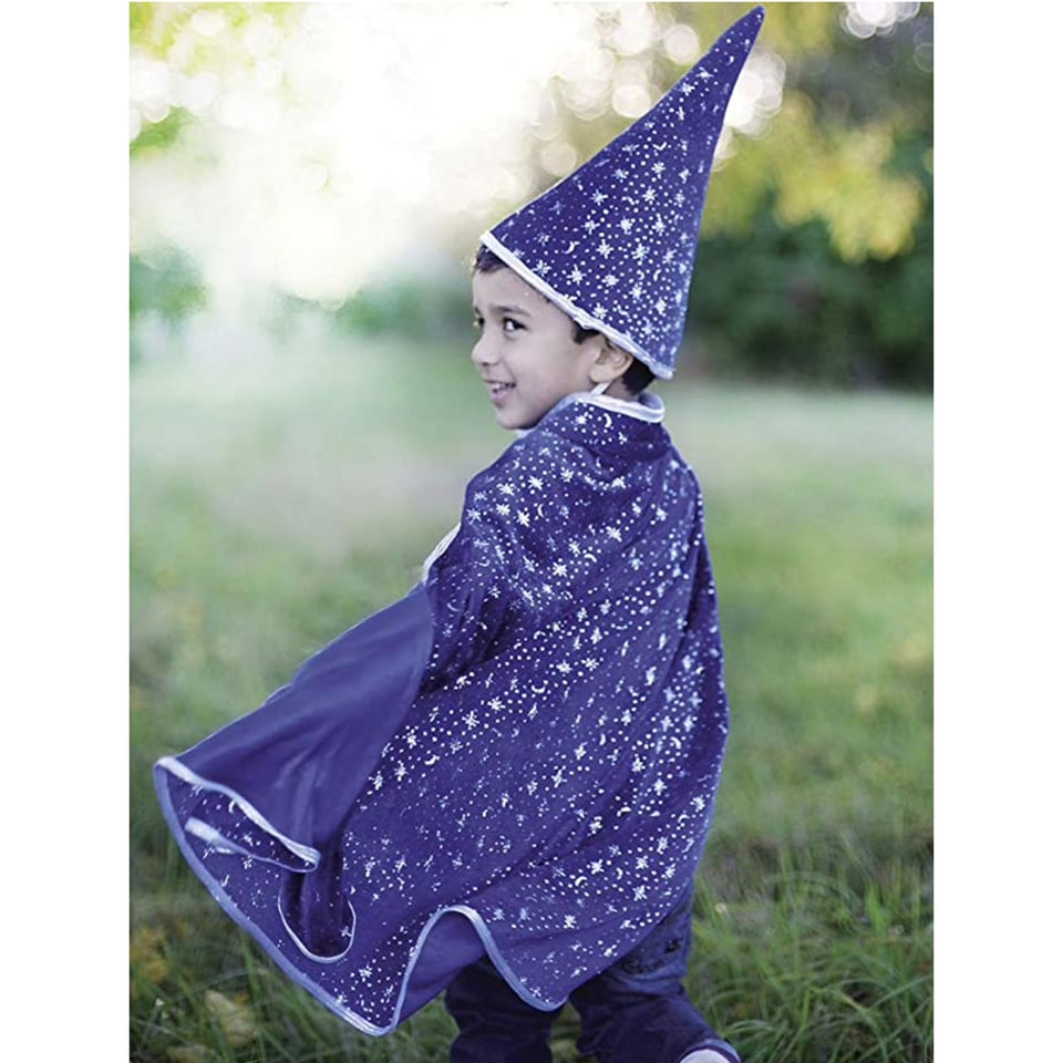 Wizard Cape & Hat - Glitter/blauw (4-6 Jr)