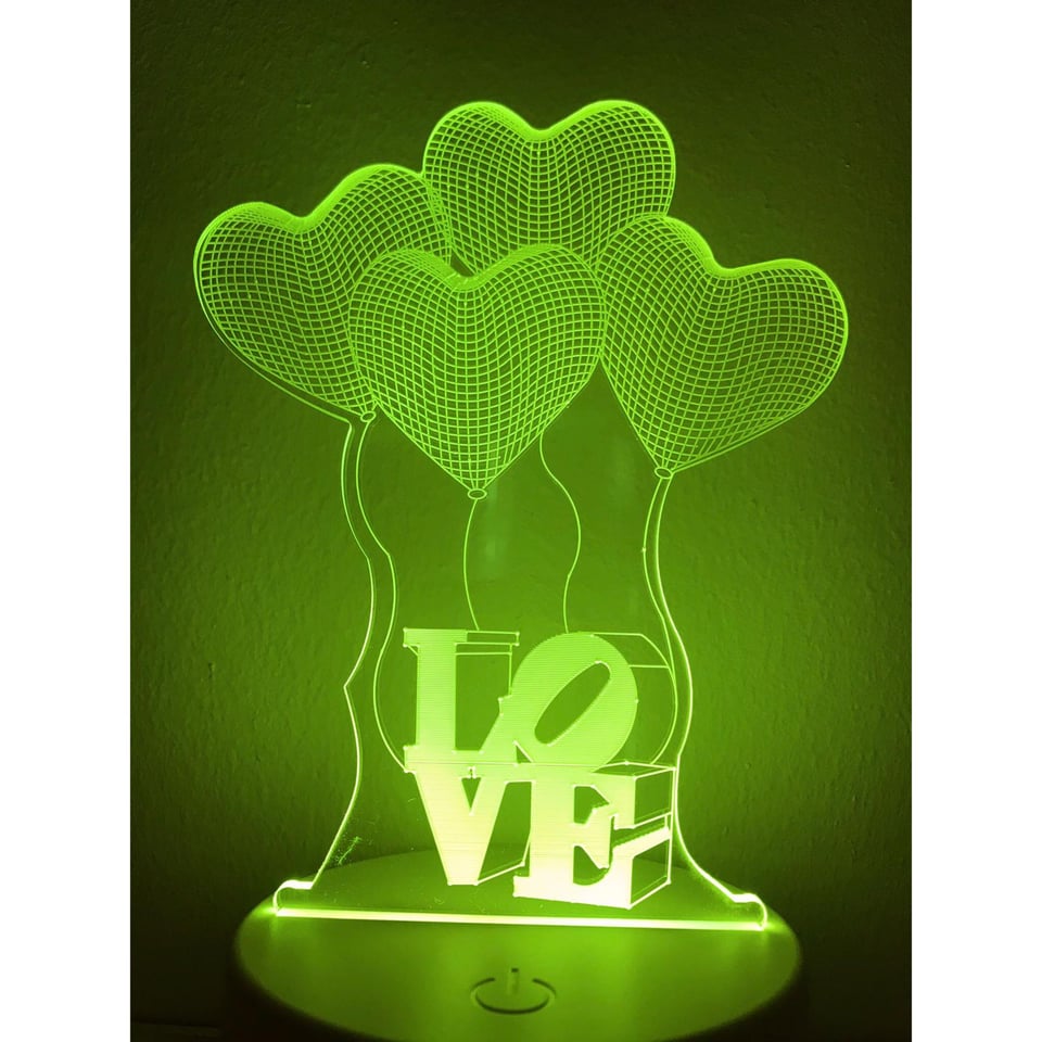 Liefde lamp. Lamp LOVE. Hartjes lamp. Romantische tafelnachtlamp. Mooie sfeerlamp multicolor. Romantische cadeau.