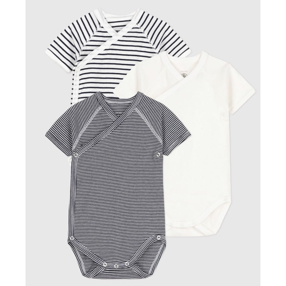 Petit Bateau 3-Pack Romper Wit/blauw Streep