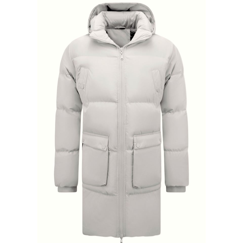 Lang Gewatteerde Puffer Parka Heren Jas Met Afritsbare Capuchon