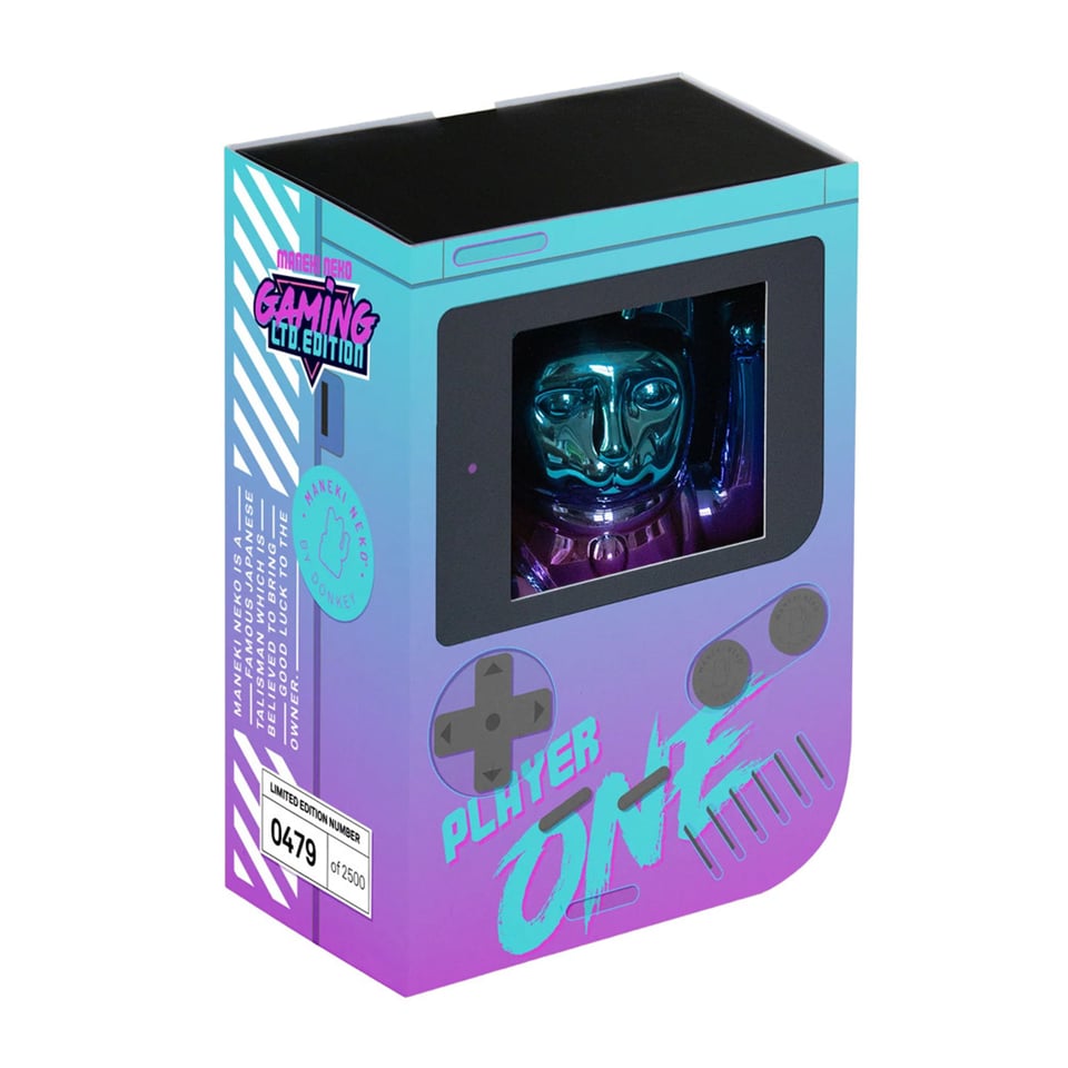 Lucky Cat -Gaming Player 1- Shiny Blue-Pink 10x15cm