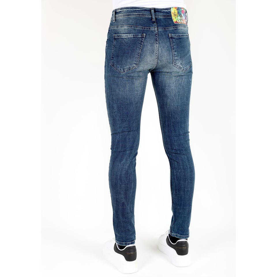 Blauwe Slim Fit Jeans Met Scheuren Heren -MM118- Blauw