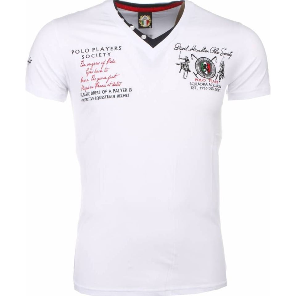 Italiaanse T-Shirt - Korte Mouwen Heren - Borduur Polo Players - Wit