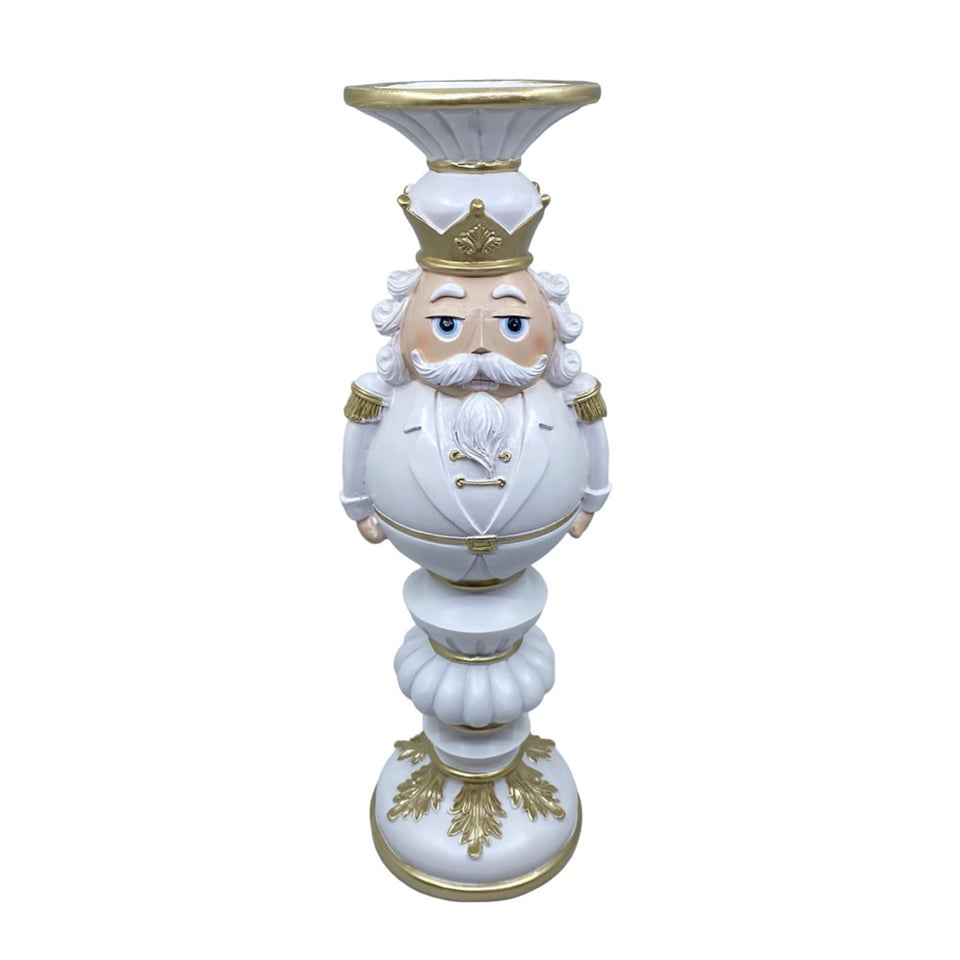 Kandelaar Notenkraker Wit-Goud 14x40cm Blokkaars