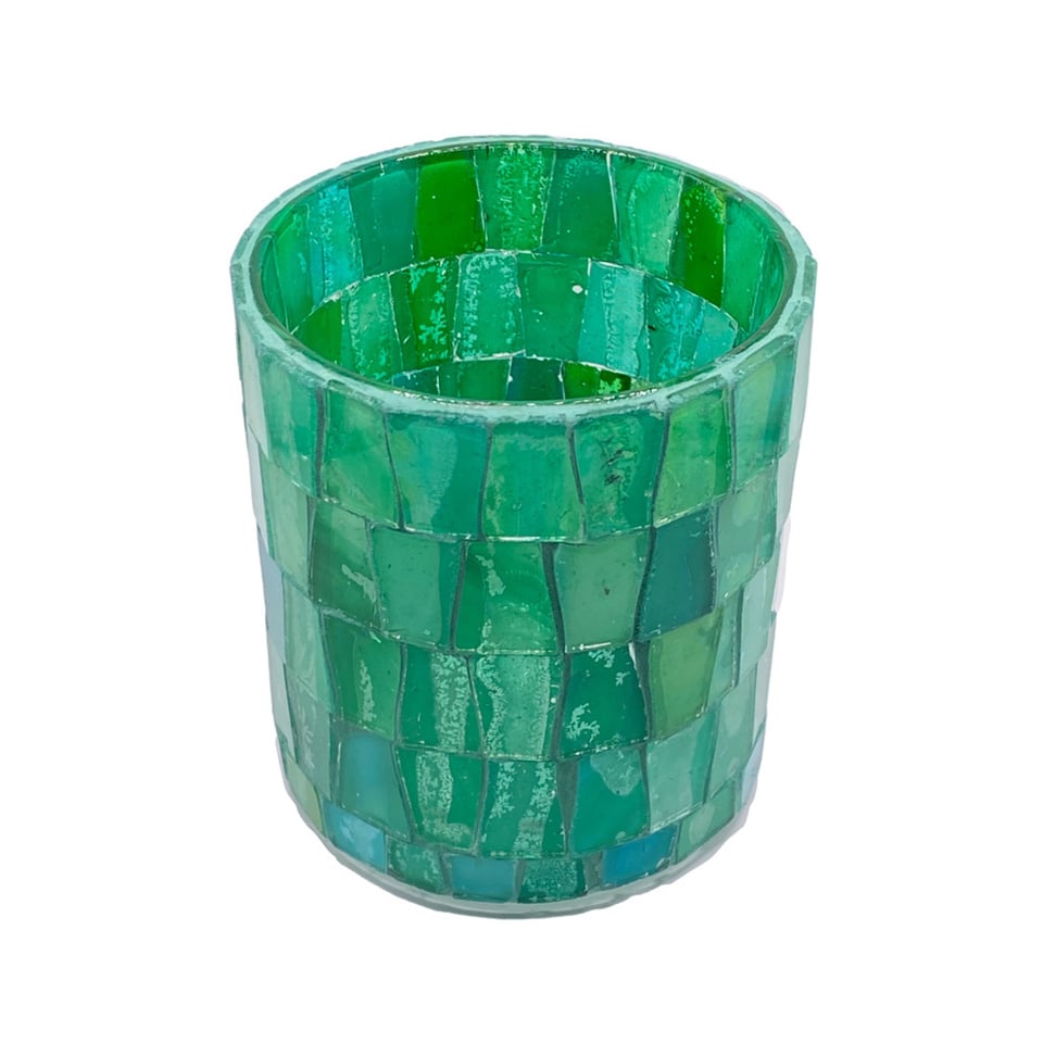 Waxinelichthouder Groen Mozaïek Glas 8x9cm