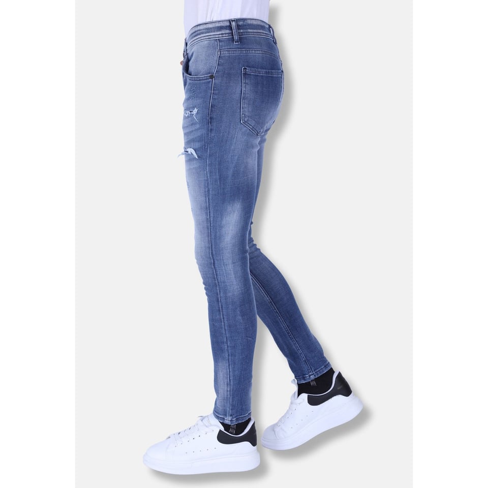 Mannen Spijkerbroeken Slim Fit Met Scheuren - 1095 - Blauw
