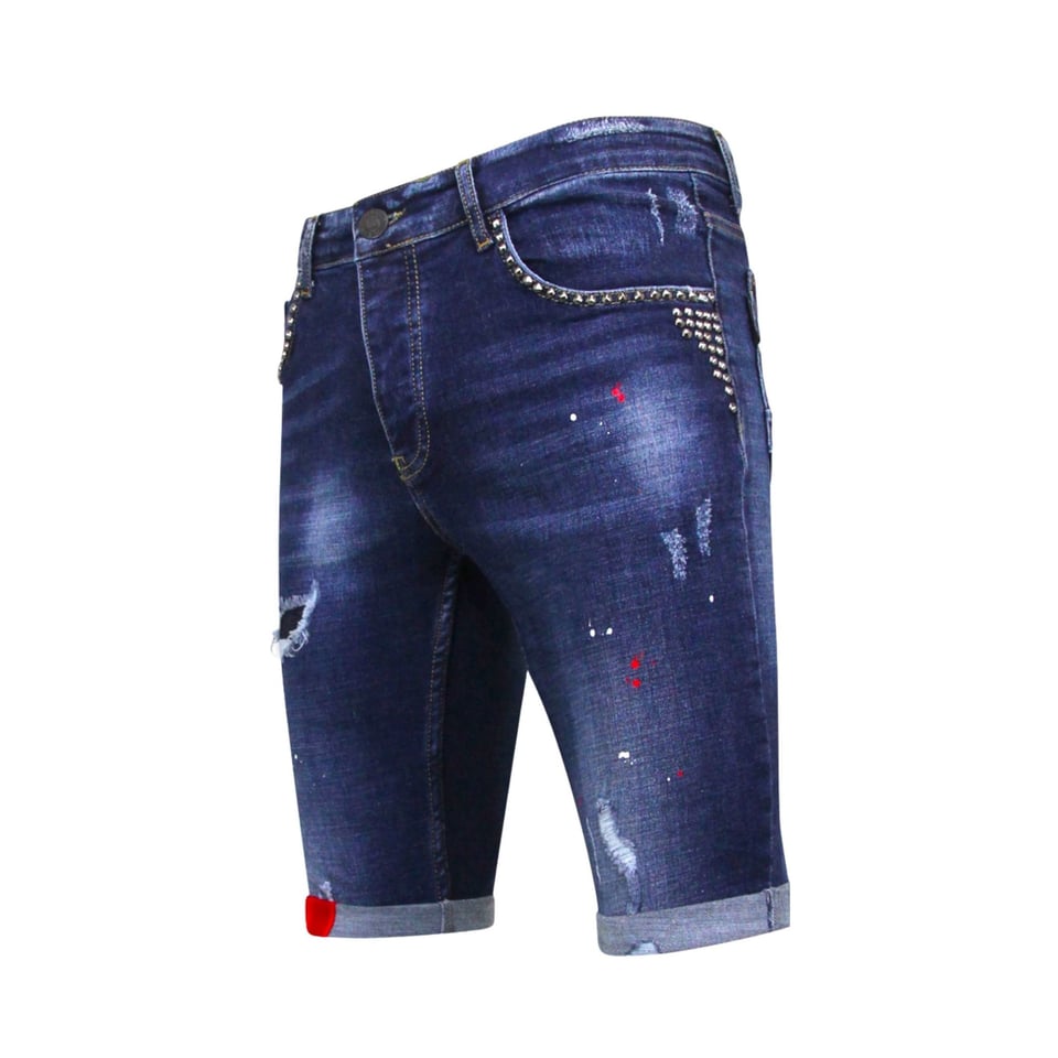 Korte Spijkerbroek Heren Gaten-1025-SH- Blauw