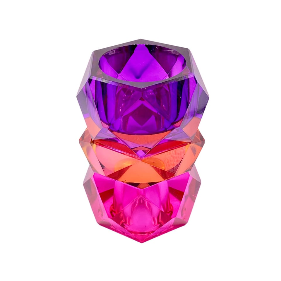 Kandelaar Votief Fuchsia-Oranje-Paars Kristal Glas 6x10cm