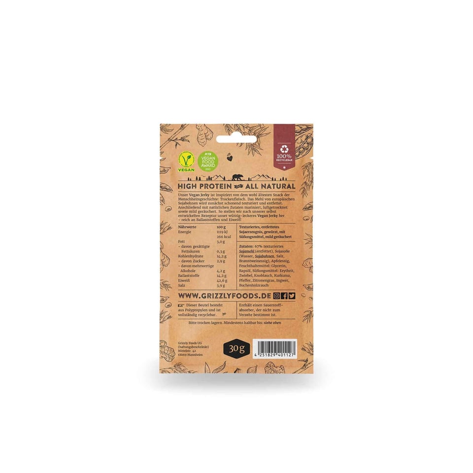 Grizzly Foods Vegan Jerky Teriyaki 30g