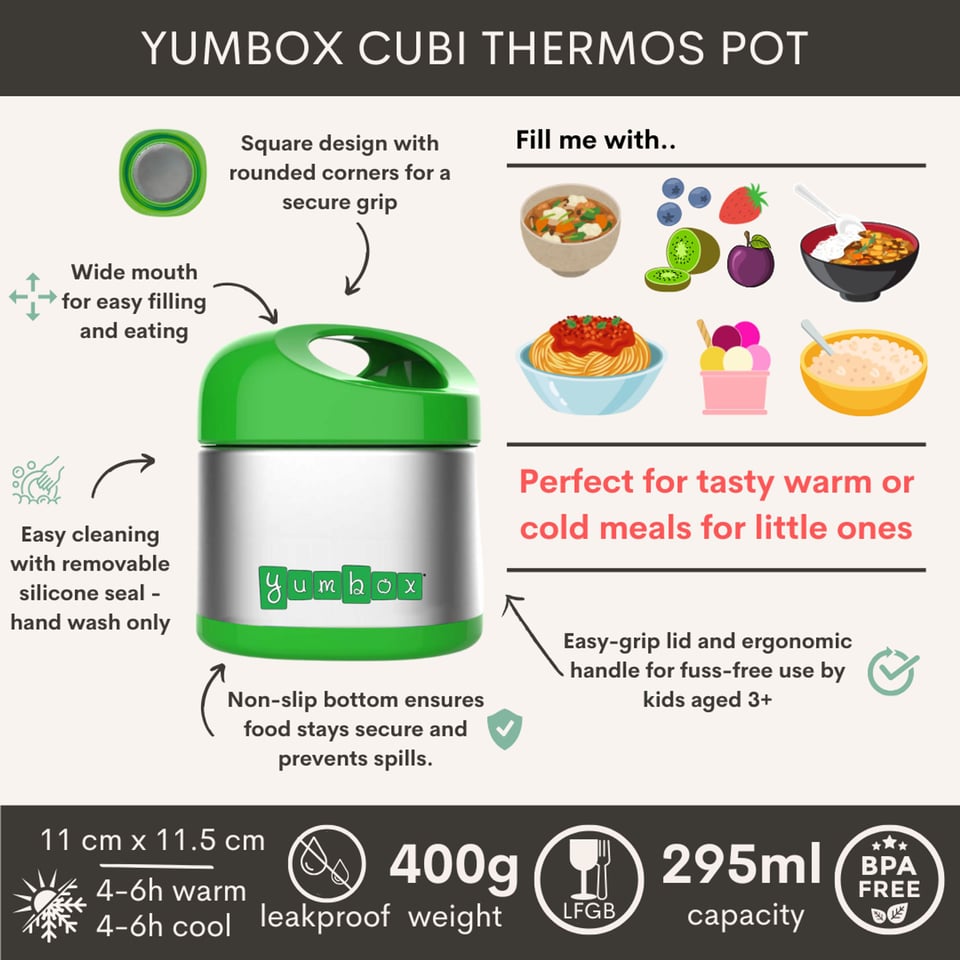 Yumbox Cubi Thermos Voedselpot Appel Groen 295ml - Groen