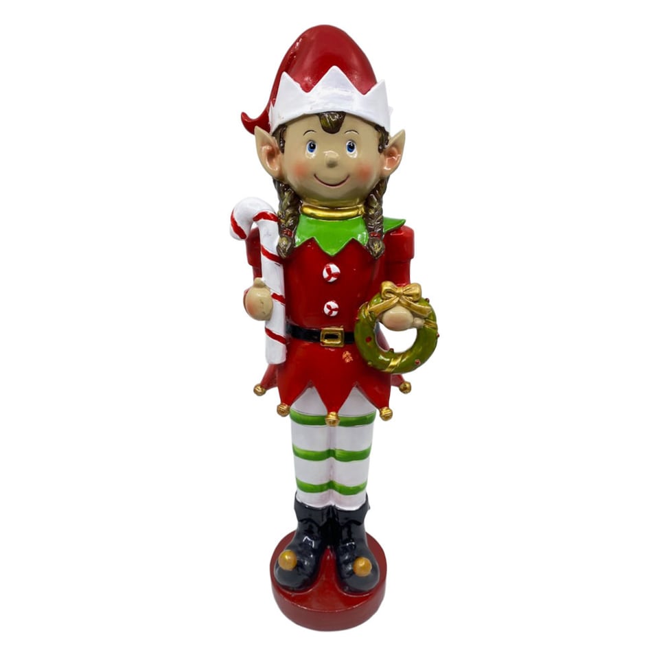 Beeld Kerst Elf Meisje Krans Multicolor 12x38cm
