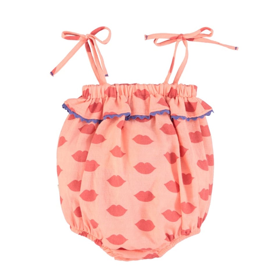 Piupiuchick Baby Romper Ruffles Pink Red Lips