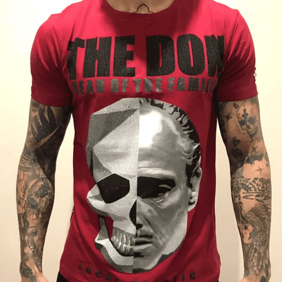 The Don Skull - Rhinestone T-Shirt - Bordeaux