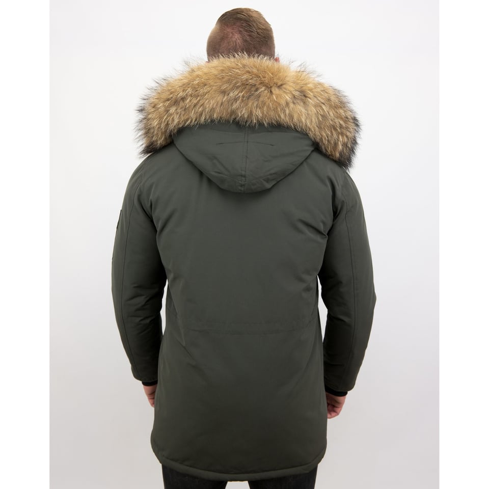 Winterjas Heren Parka Met Grote Echte Bontkraag Groen