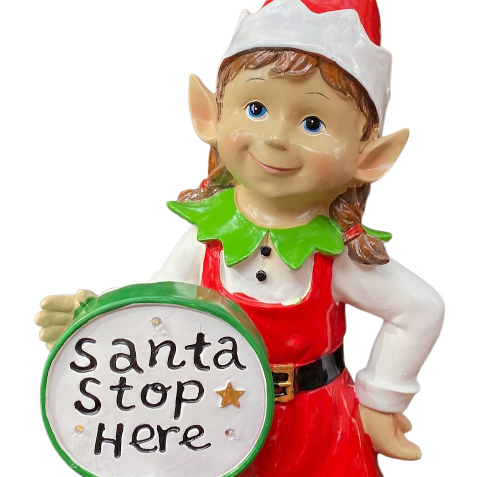 Beeld Kerst Elf Meisje 'Santa Stop Here' 20x45cm