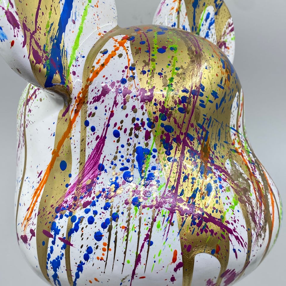 Beeld Design Beer Wit Goud Splash Multi 26x47cm