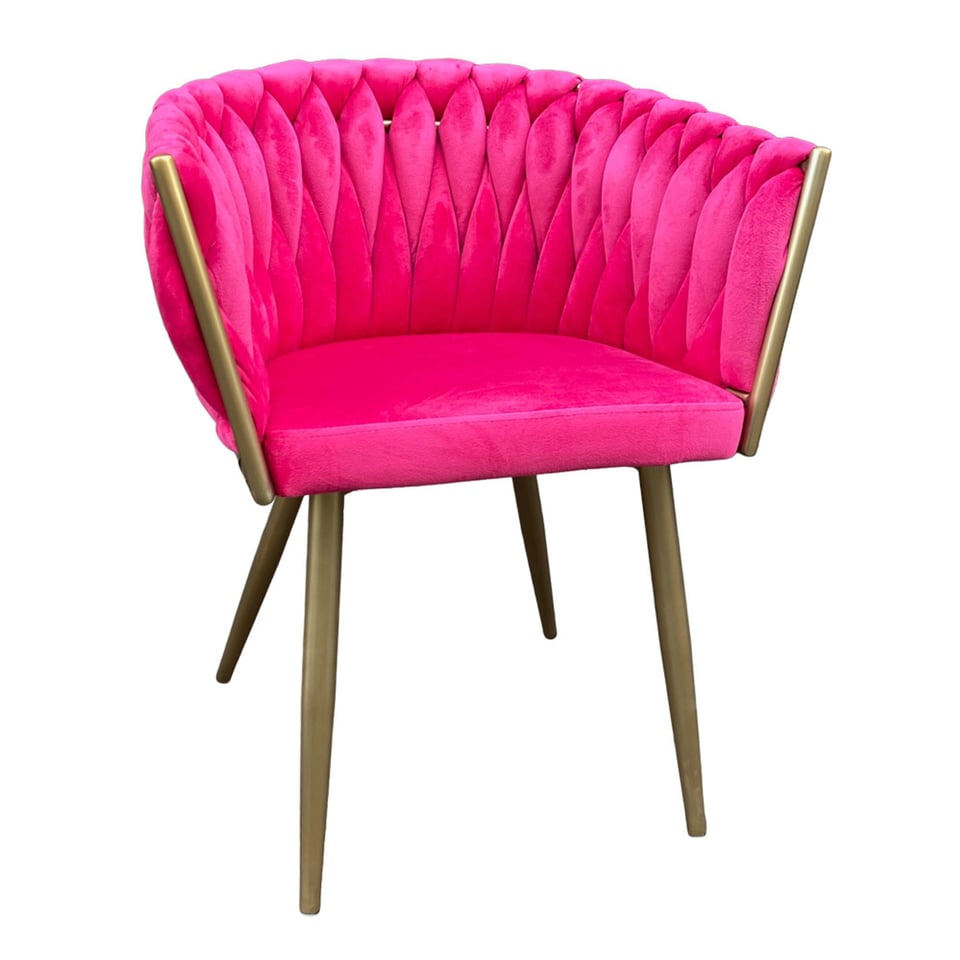 Eetkamerstoel Fuchsia Geweven Fluweel 61x62x68cm Gouden Poten