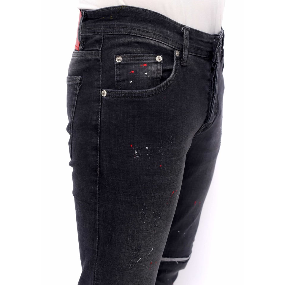 Ripped Heren Jeans Met Verfspatten Slim Fit -DC-040- Zwart