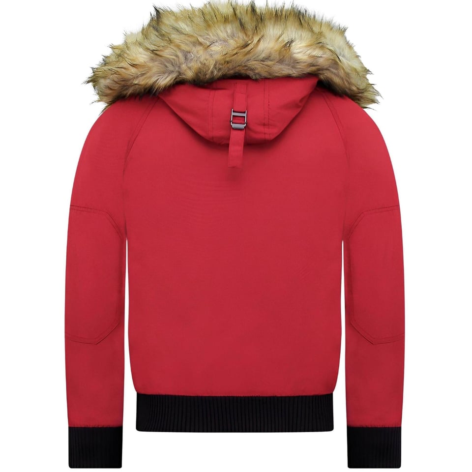 Korte Heren Winterjas Met Faux Bontkraag Rood