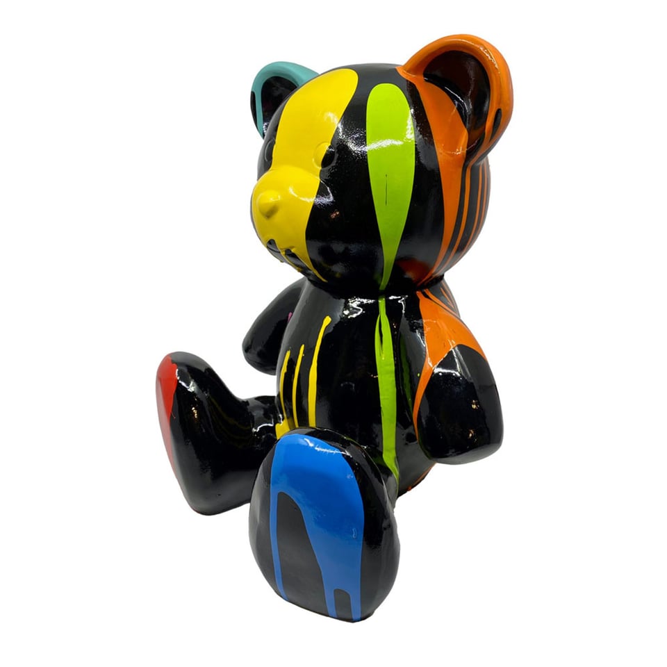 Beeld Design Beer Zittend Zwart Multicolor Verf 30x32cm