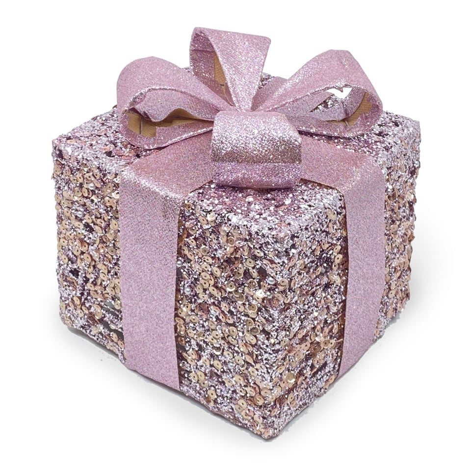 Glitter Pakjes Met Strik en LED Lampjes Div. Kleuren in 3 Maten