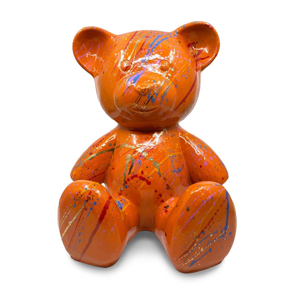 Beeld Design Teddy Beer Zittend Splash Oranje 32cm