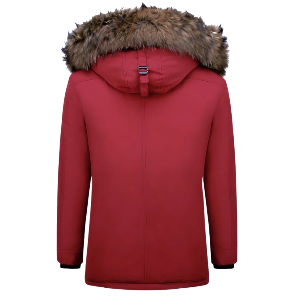 Bontjassen - Heren Winterjas Lang - Grote Bontkraag - Parka - Rood