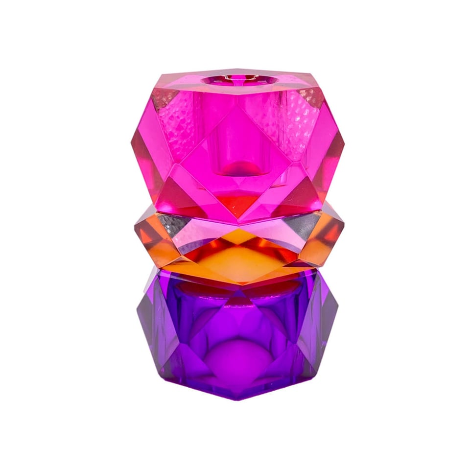 Kandelaar Votief Fuchsia-Oranje-Paars Kristal Glas 6x10cm