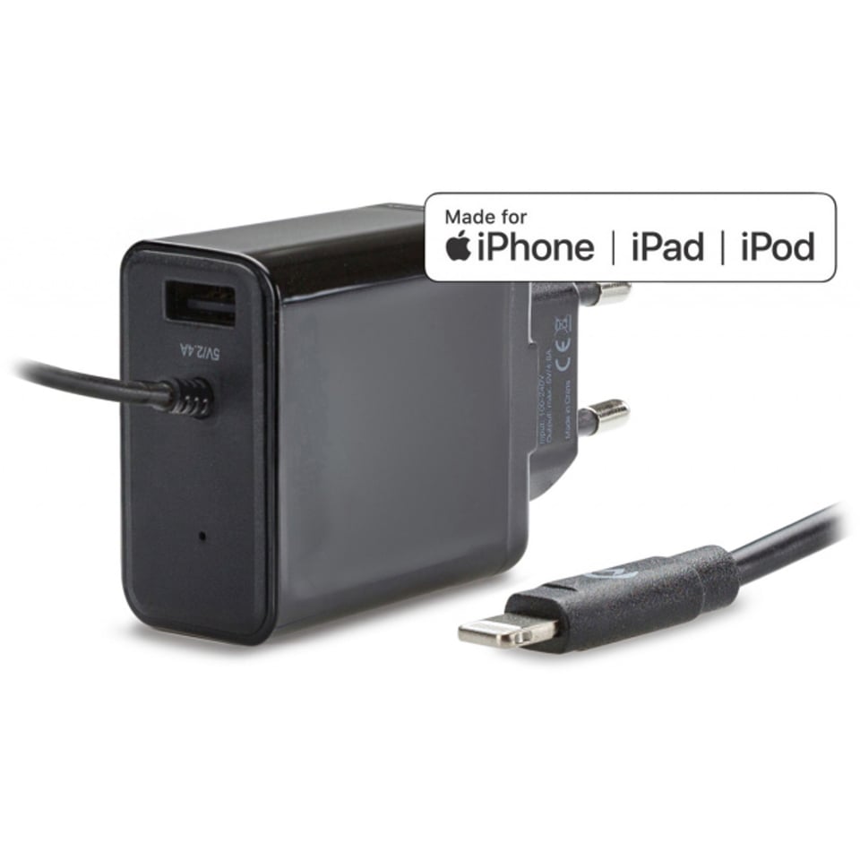 Smart Travel Charger 1m. Apple MFi Lightning + USB 4.8A 24W Black