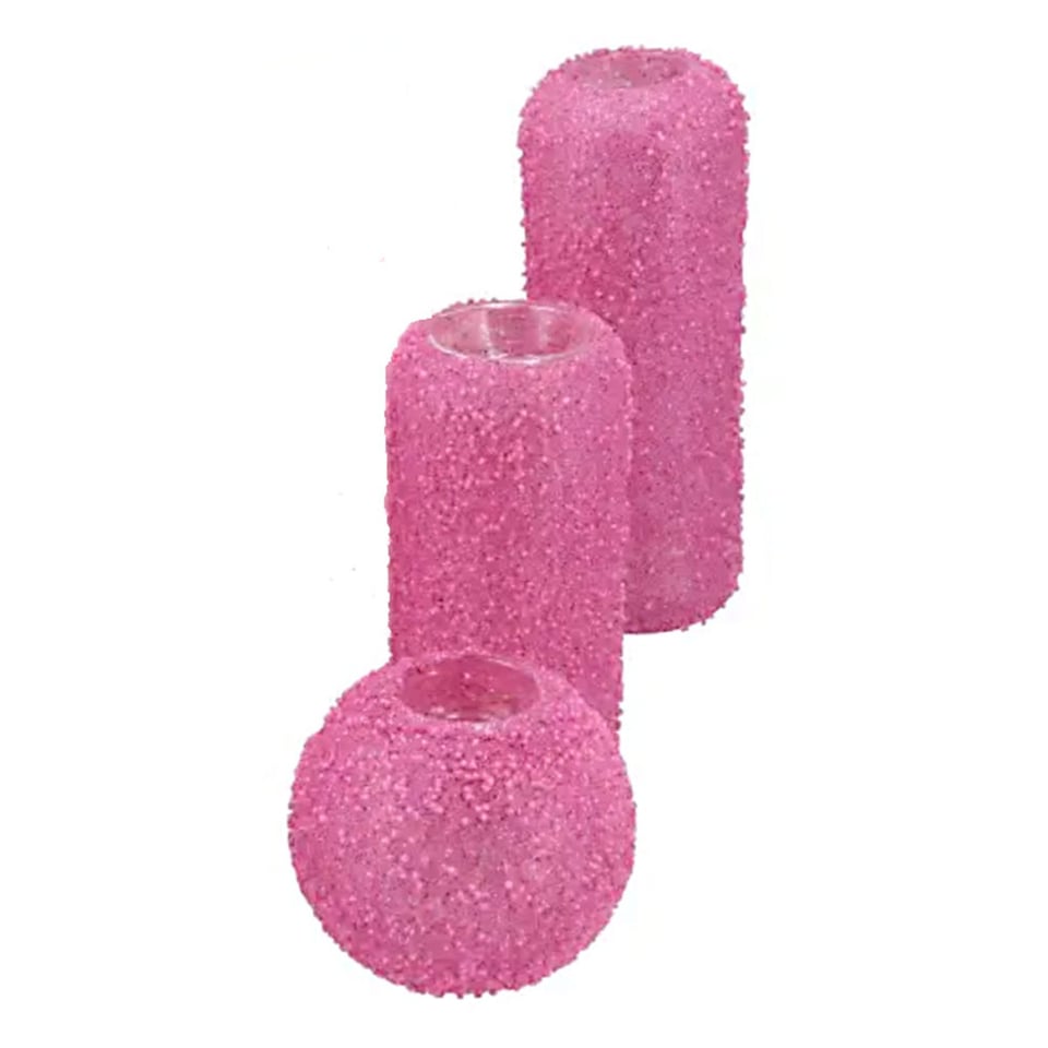 Waxinelichthouders Glitter Roze (Set/3) in 3 Kleuren