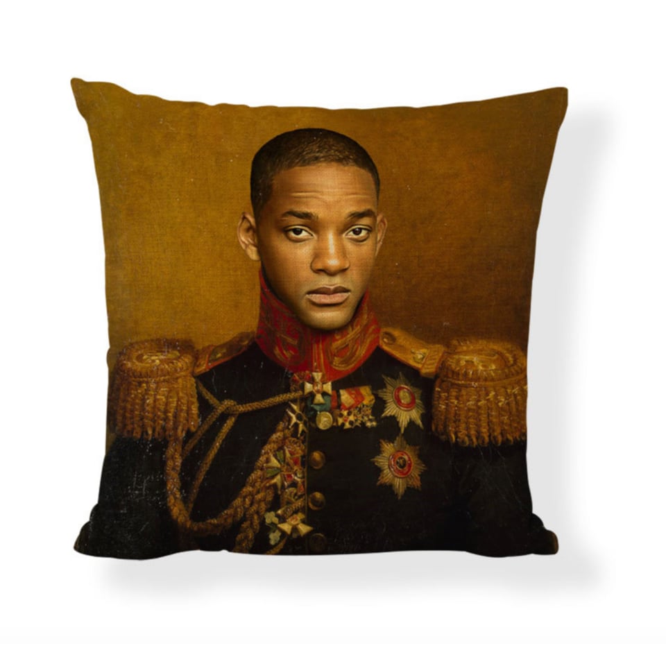 Kussenhoes Will Smith in uniform. Kussenhoes acteur Will Smith. Will Smith print op kussenhoes.