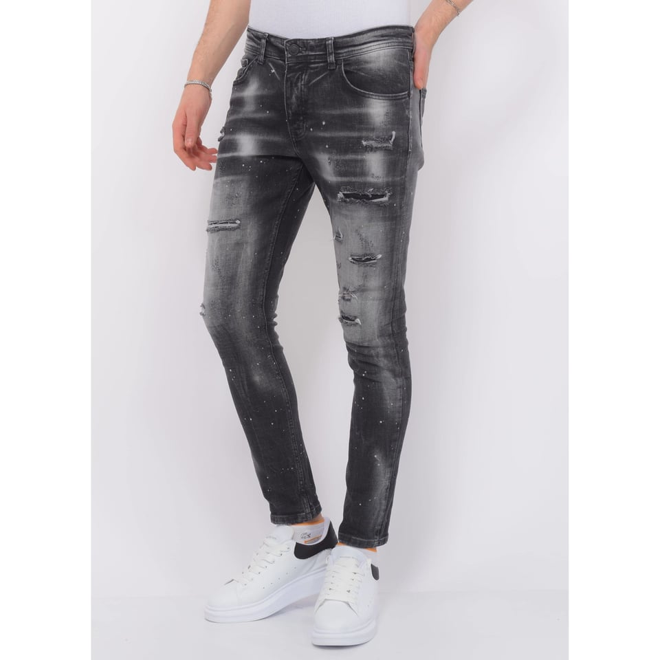 Distressed Jeans Stonewash Heren - Slim Fit -1087- Zwart