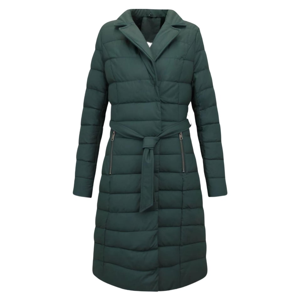 Lange Dames Winterjas Parka Met Zwarte Faux Bontkraag Groen