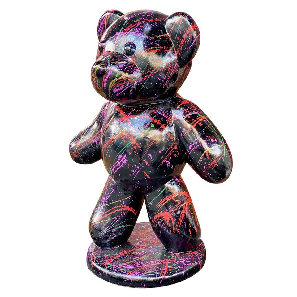 Beeld Design Teddy Beer Zwart Splash Multicolor 40x64cm