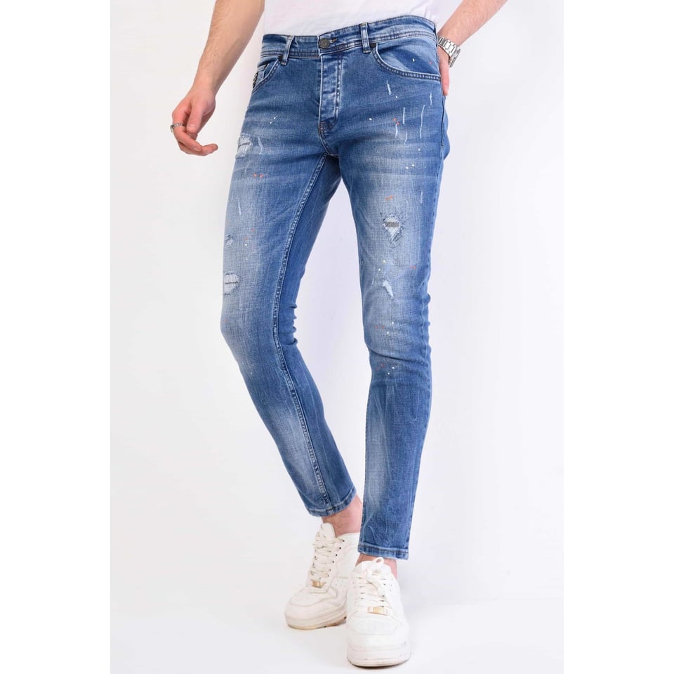 Broek Met Verfspatten Heren Slim Fit - 1063 - Blauw