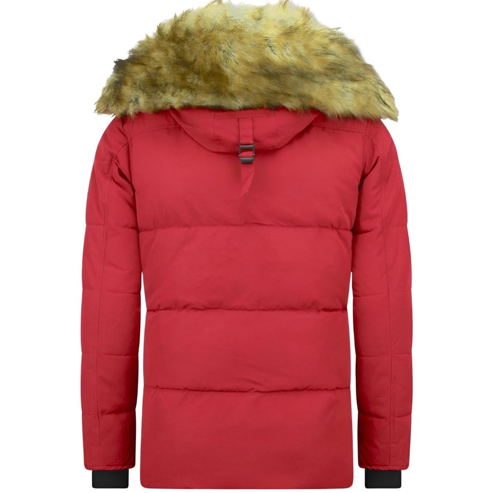 Heren Winterjas Met Bontkraag Rood