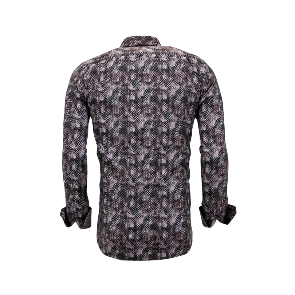 Luxe Heren Slim Fit Blouse - Digitale Print - 3060 - Bruin