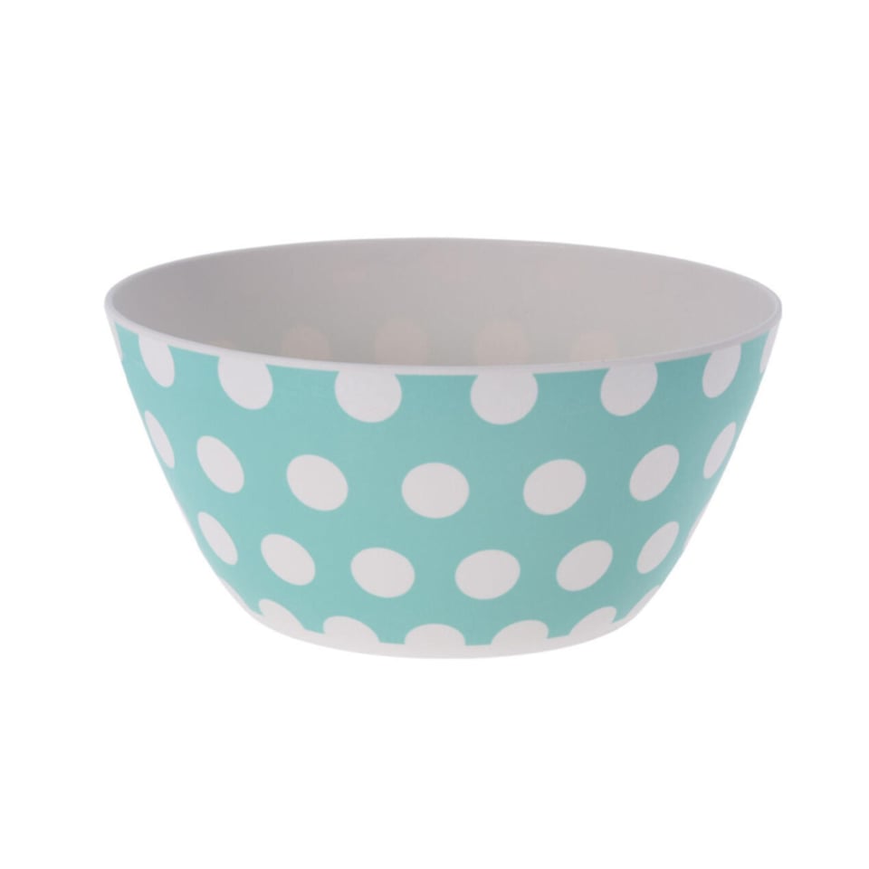 Melamine Sla- of Serveerschaal Met Witte Stippen, Kies Uit: Turquoise, Koraalrood, Roze, Geel, Mintgroen Ø 25,5 Cm, 11,5 Cm Hoog