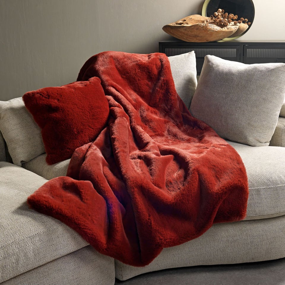 Plaid Zinzi Imitatie Bont 140x180cm Merlot Rood