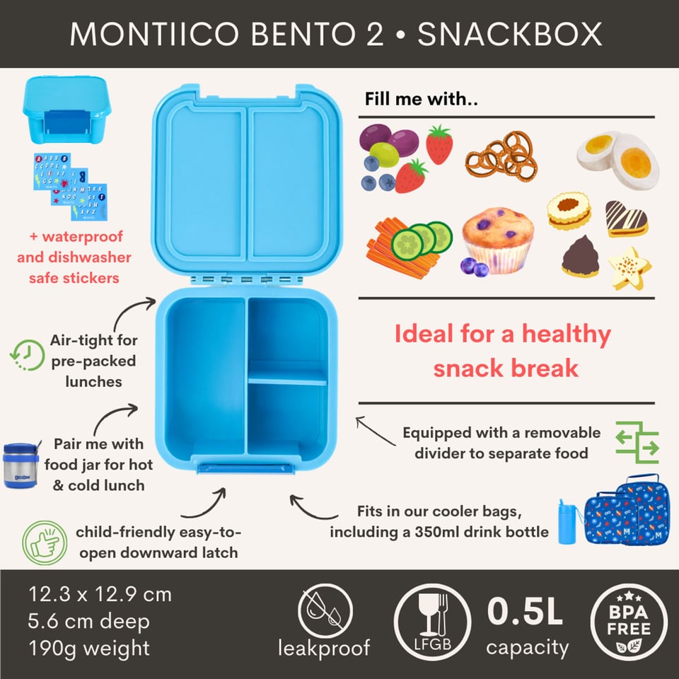 Montii Bento 2 Snackbox Coastal / Superhero - Blauw