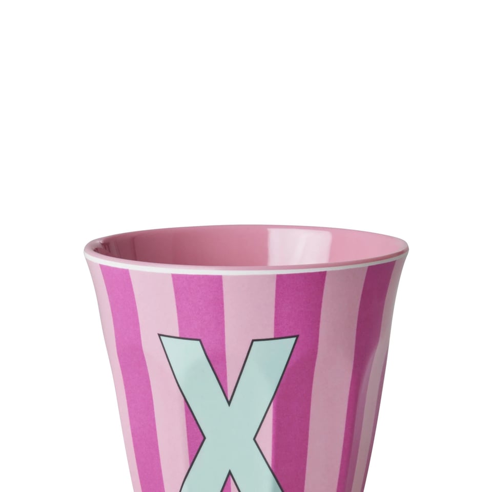RICE Melamine Beker Letter X Roze Thema Strepen