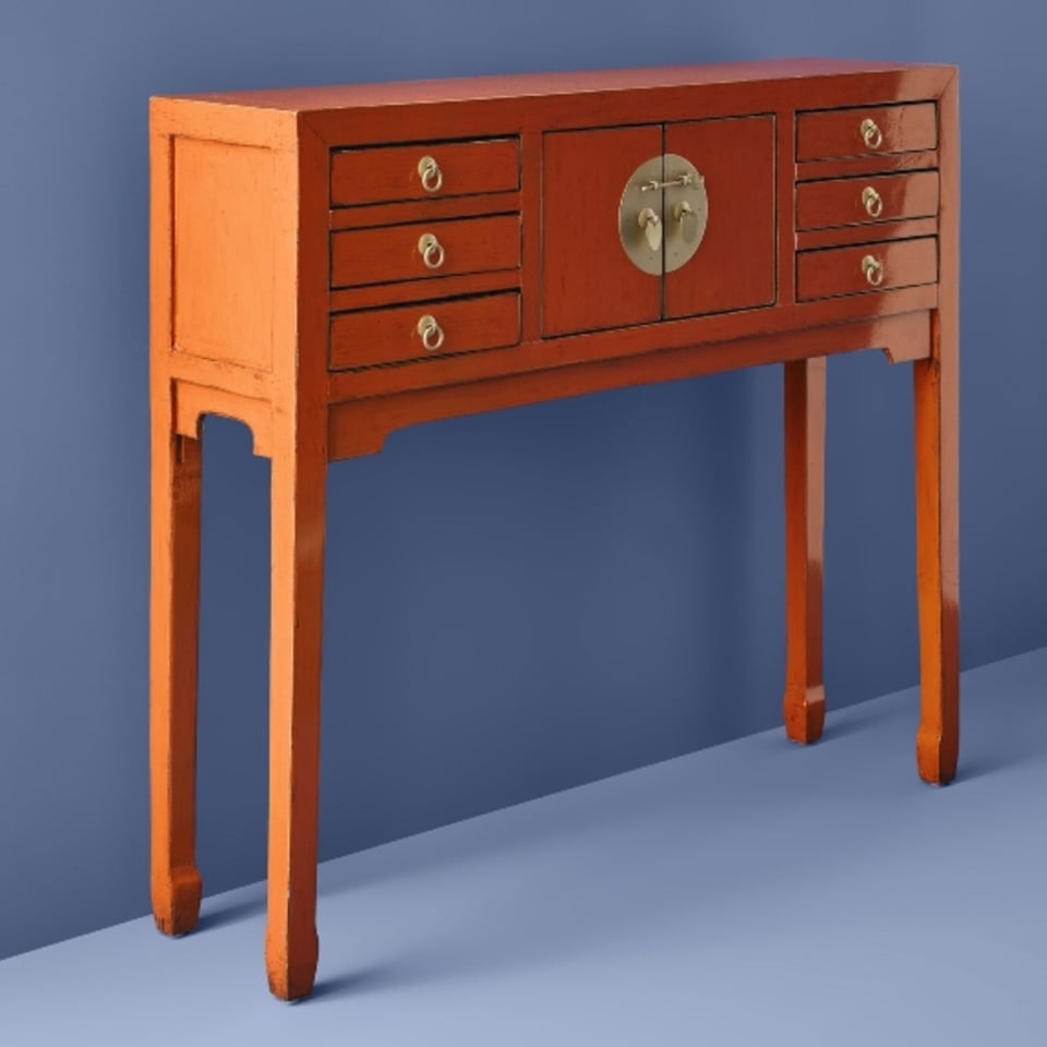 Tafel & Ladekast Dynasty Vintage Oranje Goud Hout 100x26x87cm