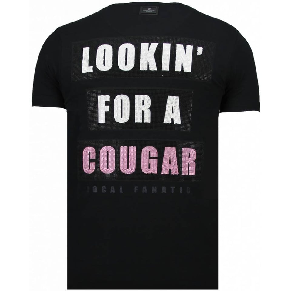 Panther For A Cougar - Rhinestone T-Shirt - Zwart