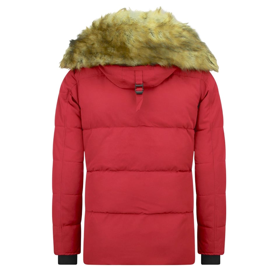 Heren Winterjas Met Bontkraag Rood