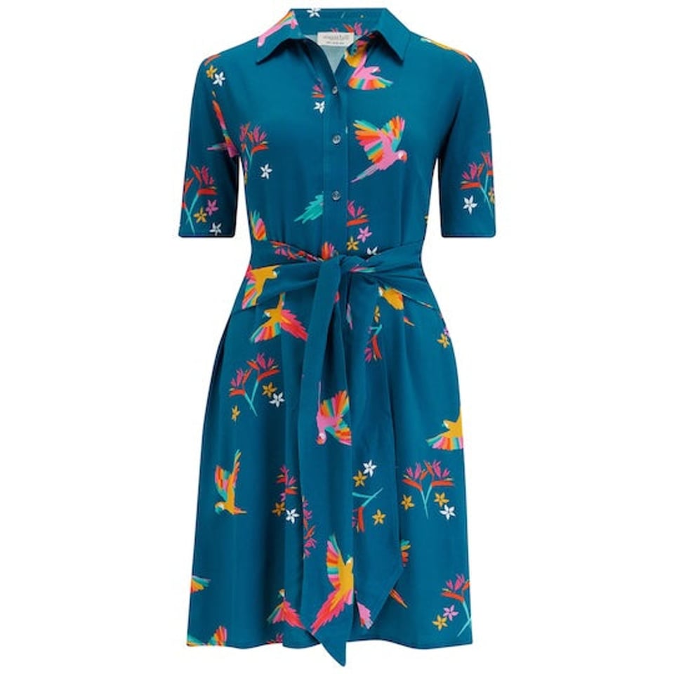 SUGARHILL Dessie Shirt Dress Rainbow Parrots