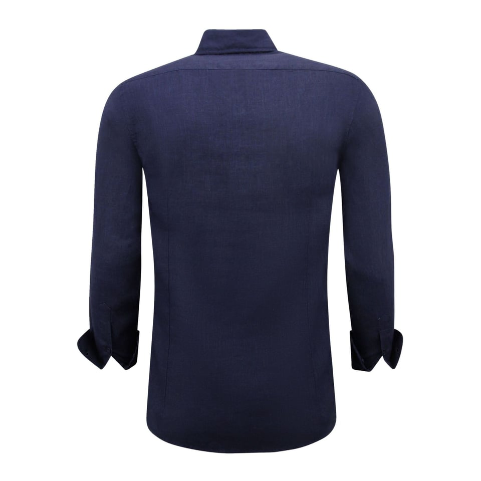 Linnen Overhemd Heren - Regular Fit - Blanco - Donker Blauw