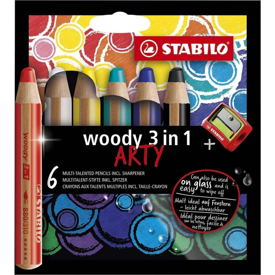 Stabilo Kleurpotloden Woody 3 in 1 Arty 6 Kleuren + Puntenslijper