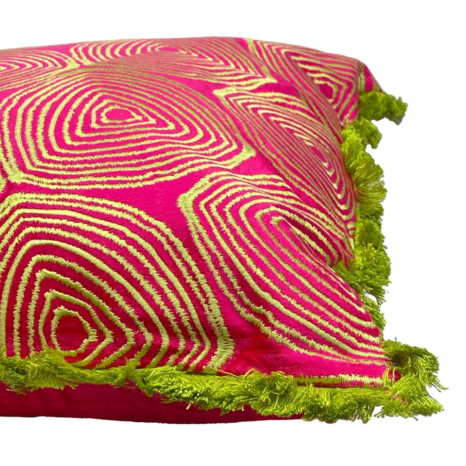 Sierkussen Spiraal Fuchsia Groen Franjes Katoen 50x50cm