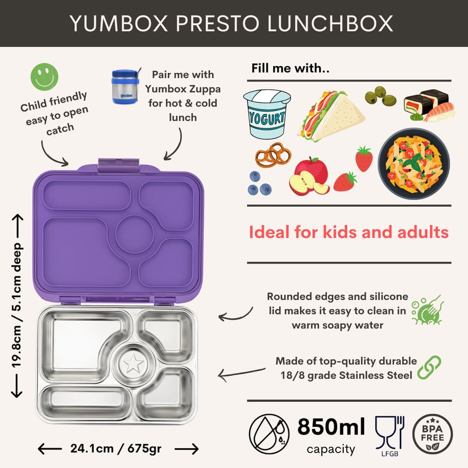 Yumbox Presto RVS 5 Vakken - Remy Lavender - Paars